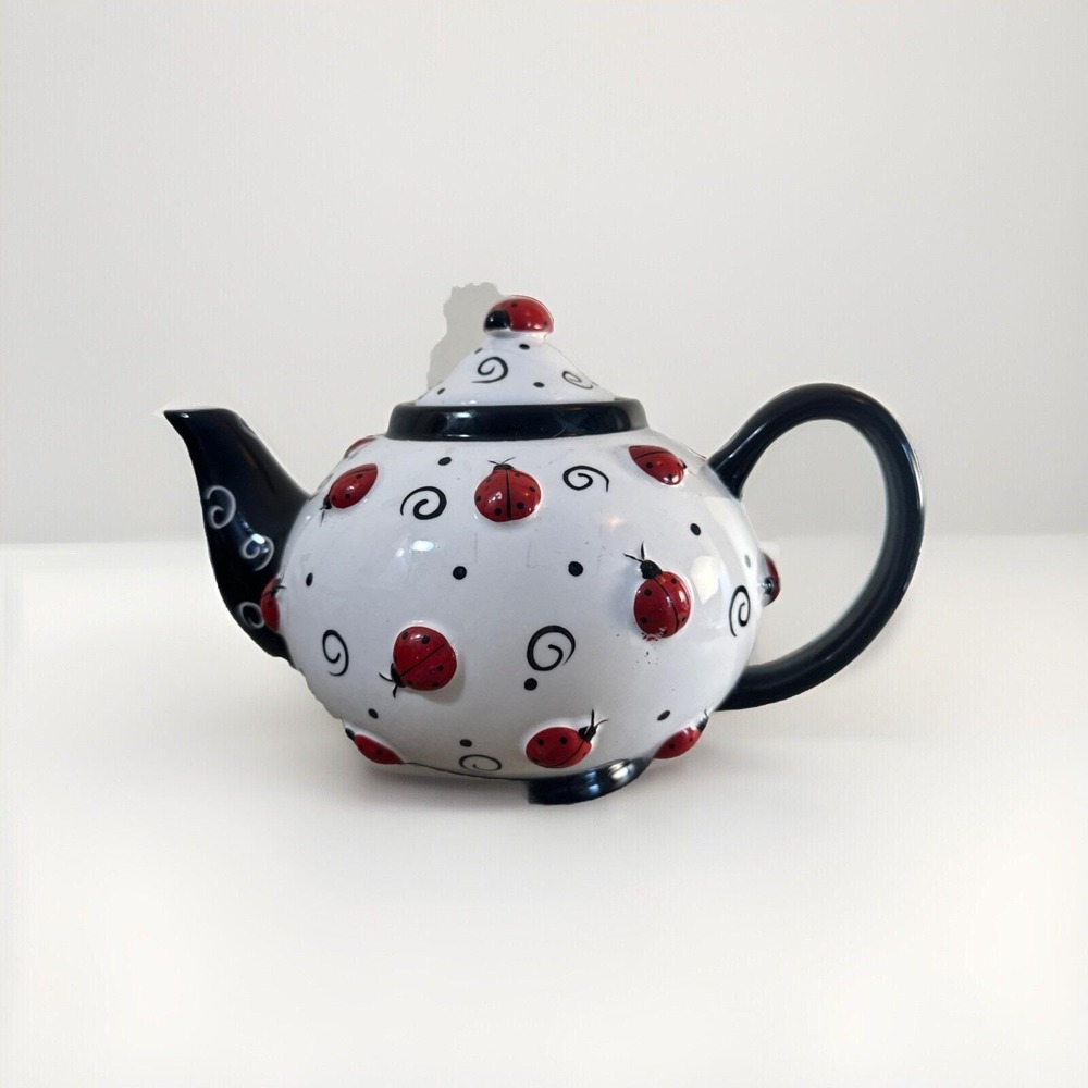 BURTON + BURTON LADYBUG‎ TEAPOT WITH SWIRLS - RED, WHITE AND BLACK - 2005